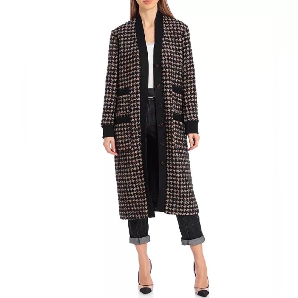 Avec Les Filled shiny houndstooth cardigan coat